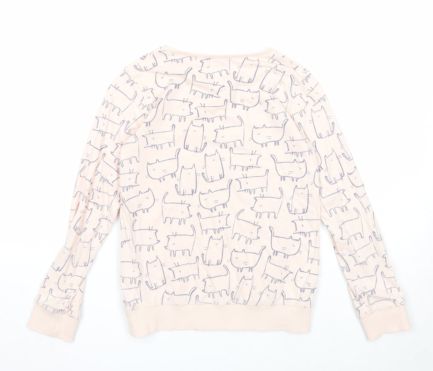 NEXT Girls Pink Geometric Cotton Pullover Sweatshirt Size 11 Years Pullover - Cats Print