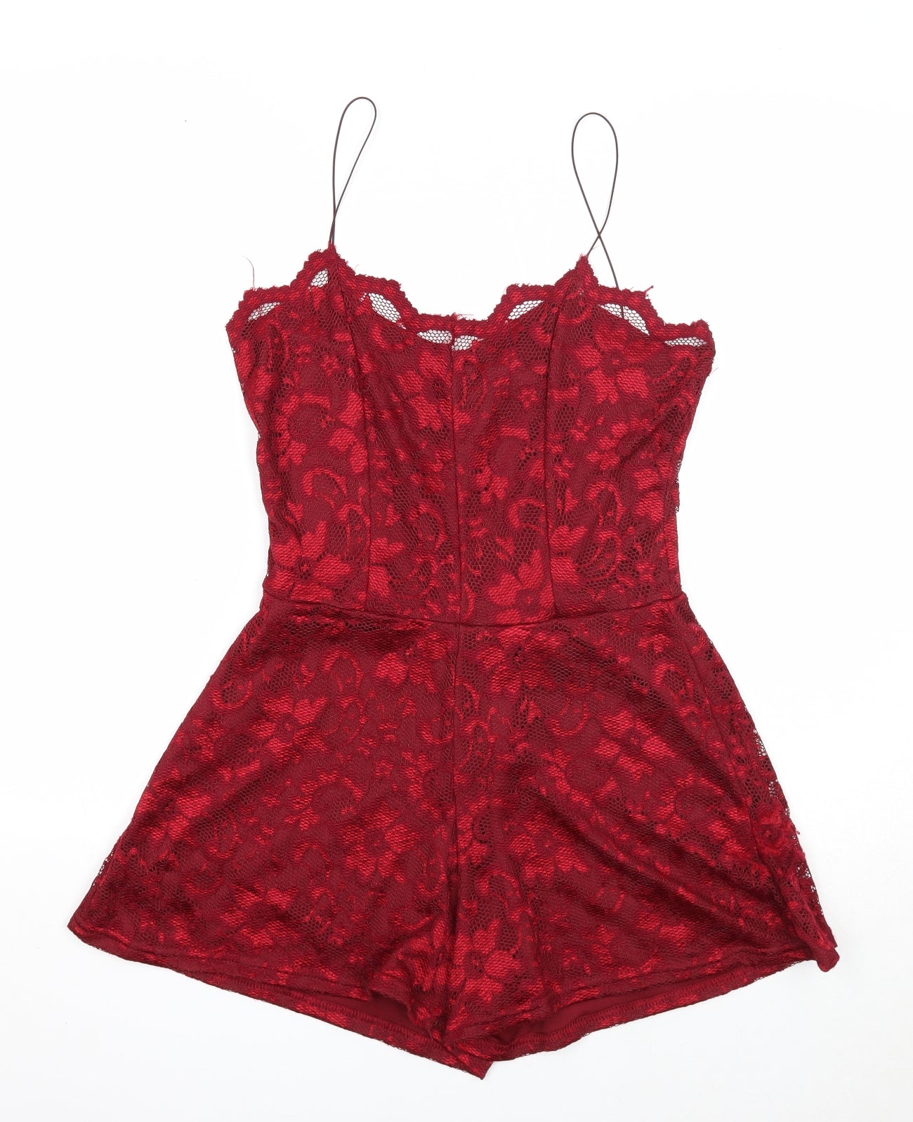 Boohoo Womens Red Floral Polyester Playsuit One-Piece Size 10 Pullover