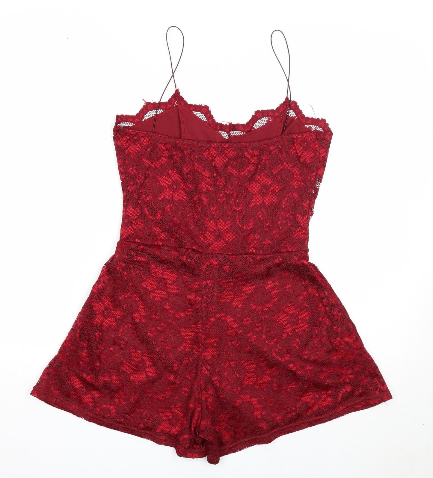 Boohoo Womens Red Floral Polyester Playsuit One-Piece Size 10 Pullover