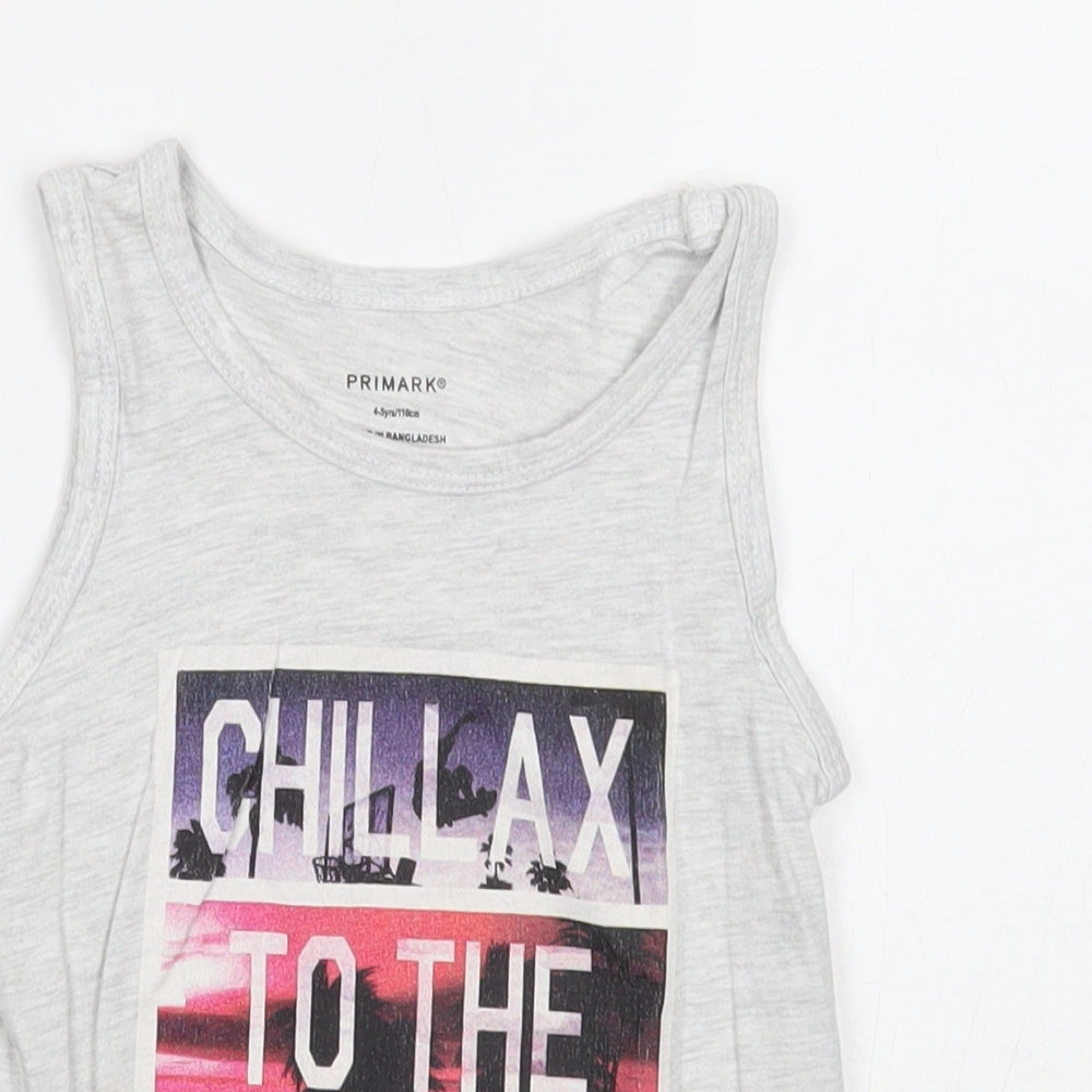 Primark Boys Grey Cotton Basic Tank Size 4-5 Years Round Neck Pullover - Chillax to the Max