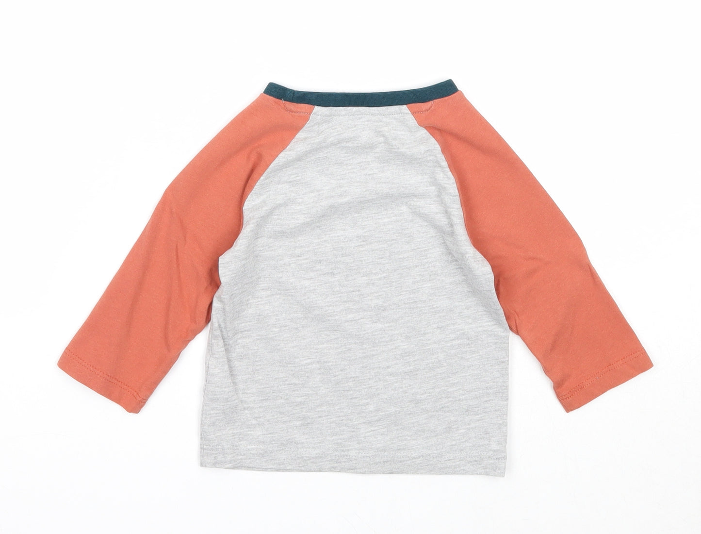 NEXT Boys Grey Cotton Basic T-Shirt Size 9-12 Months Round Neck Pullover - Tractor