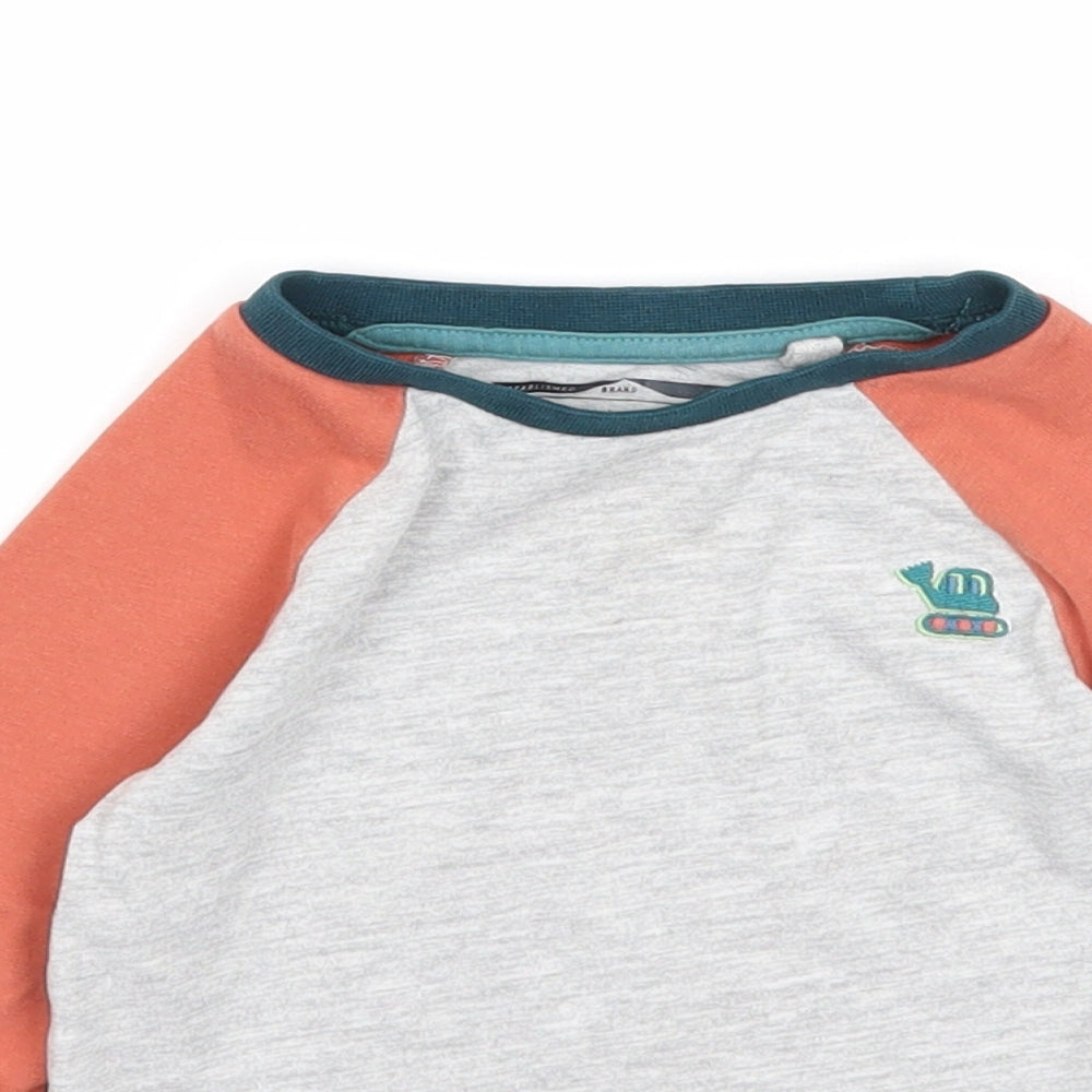 NEXT Boys Grey Cotton Basic T-Shirt Size 9-12 Months Round Neck Pullover - Tractor