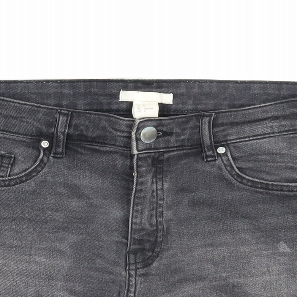 H&M Womens Grey Cotton Cut-Off Shorts Size 8 Regular Zip - Distressed