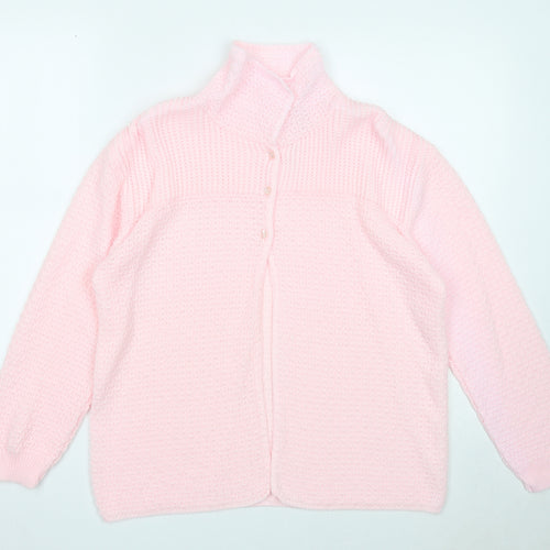Marlon Womens Pink Collared Acrylic Cardigan Jumper Size 12