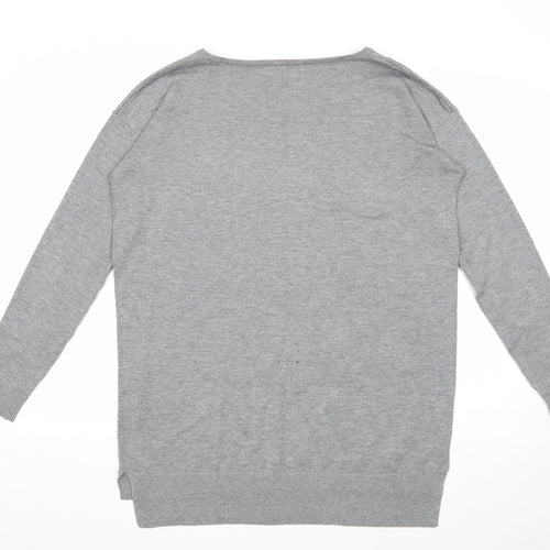 RESERVED Womens Grey Boat Neck Acrylic Pullover Jumper Size L - Just Be Yourself