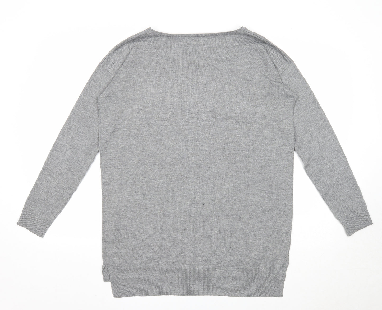 RESERVED Womens Grey Boat Neck Acrylic Pullover Jumper Size L - Just Be Yourself