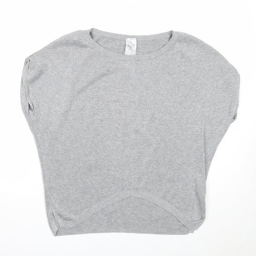 Bershka Womens Silver Cotton Basic Blouse Size S Round Neck