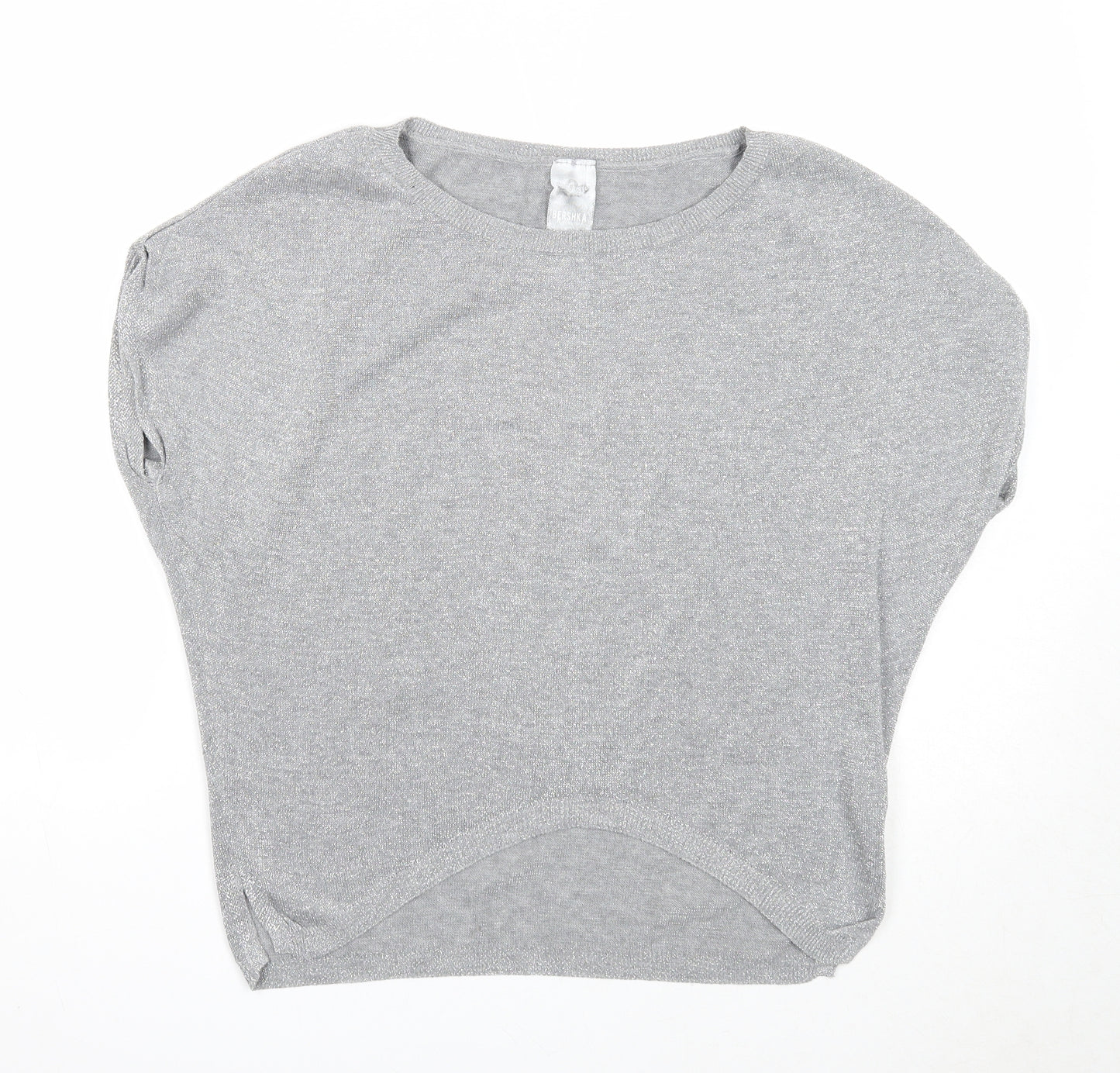 Bershka Womens Silver Cotton Basic Blouse Size S Round Neck