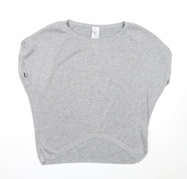 Bershka Womens Silver Cotton Basic Blouse Size S Round Neck