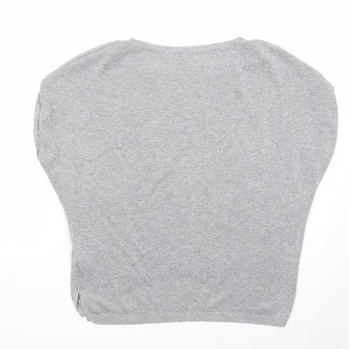 Bershka Womens Silver Cotton Basic Blouse Size S Round Neck