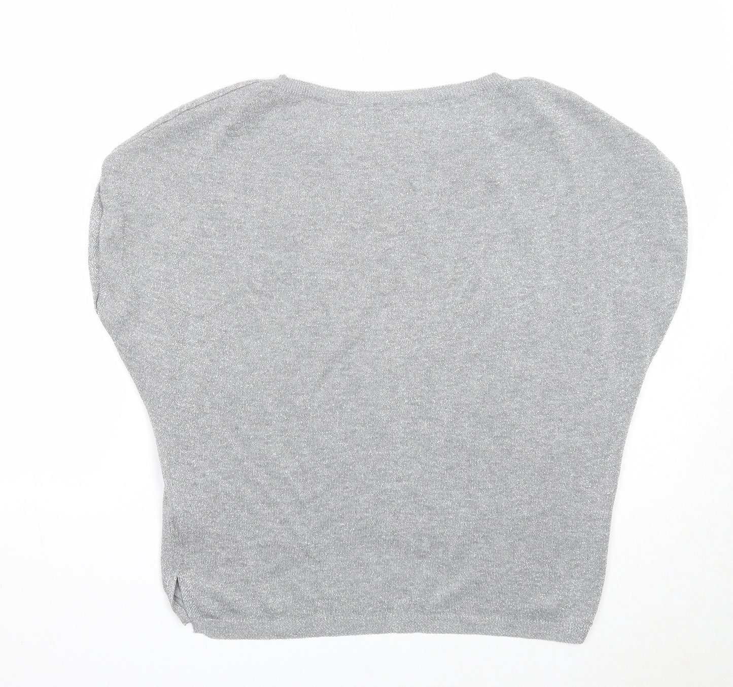 Bershka Womens Silver Cotton Basic Blouse Size S Round Neck