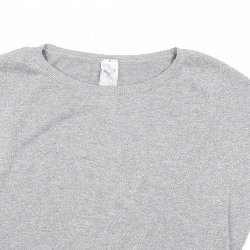 Bershka Womens Silver Cotton Basic Blouse Size S Round Neck