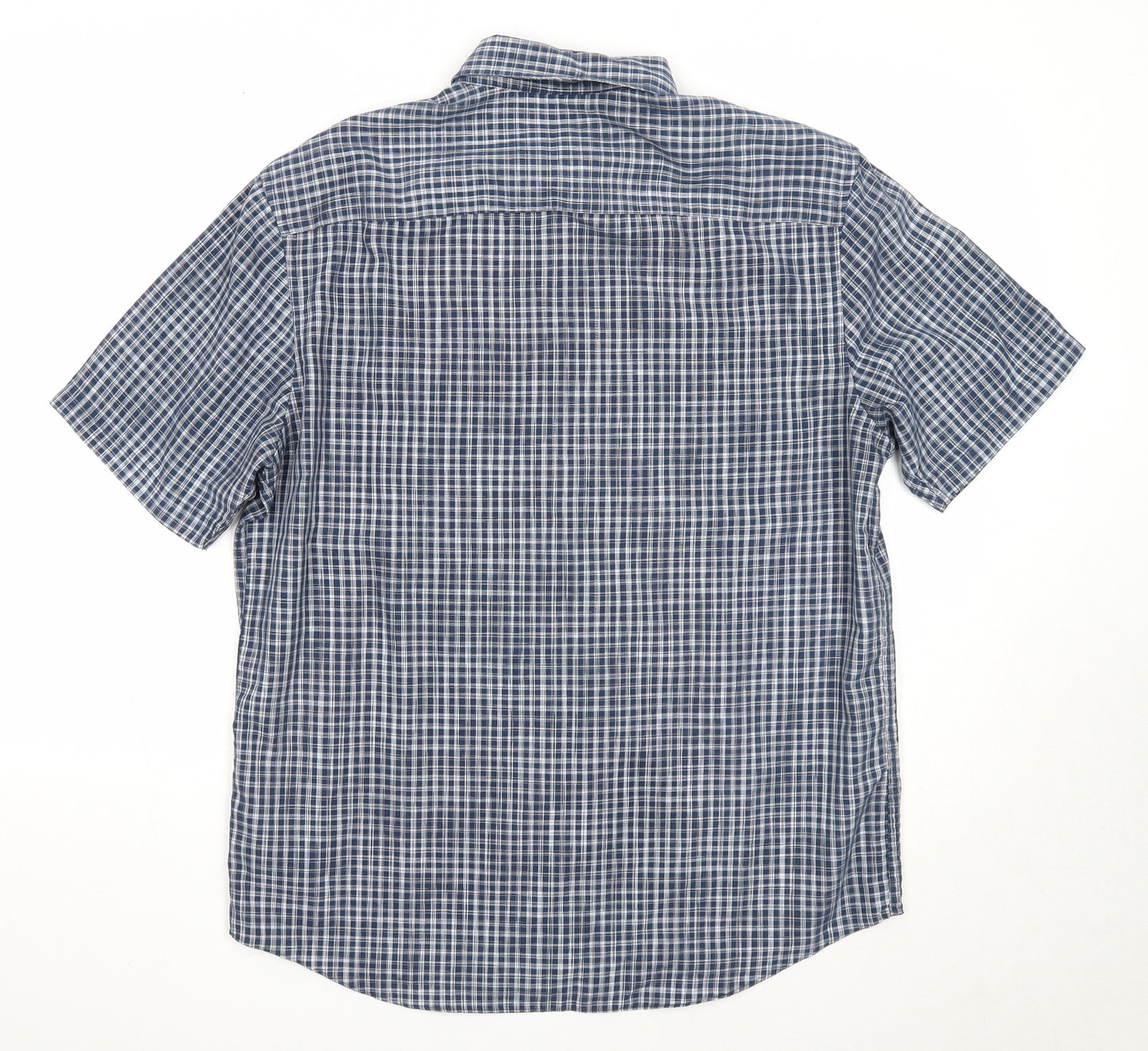 Marks and Spencer Mens Blue Check Modal Button-Up Size M Collared Button