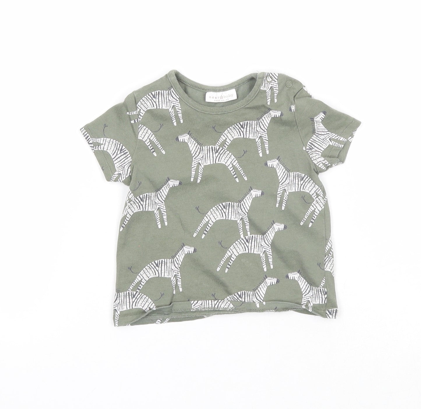 NEXT Boys Green Geometric Cotton Basic T-Shirt Size 0-3 Months Round Neck Snap - Zebra