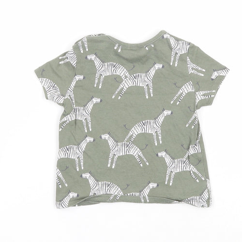 NEXT Boys Green Geometric Cotton Basic T-Shirt Size 0-3 Months Round Neck Snap - Zebra