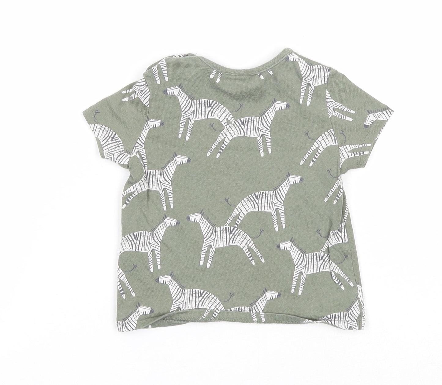 NEXT Boys Green Geometric Cotton Basic T-Shirt Size 0-3 Months Round Neck Snap - Zebra