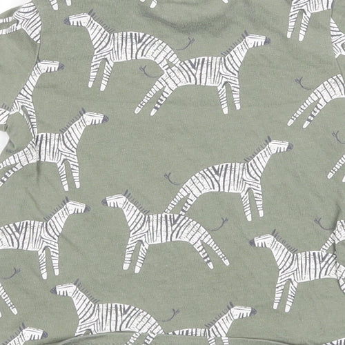 NEXT Boys Green Geometric Cotton Basic T-Shirt Size 0-3 Months Round Neck Snap - Zebra