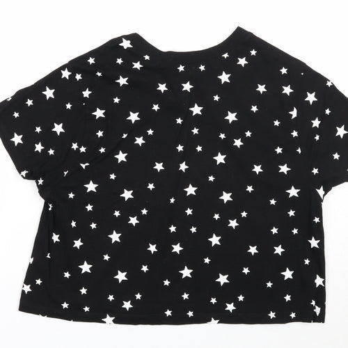 Primark Womens Black Geometric Cotton Basic T-Shirt Size 12 Round Neck - Star Print, Size 12-14