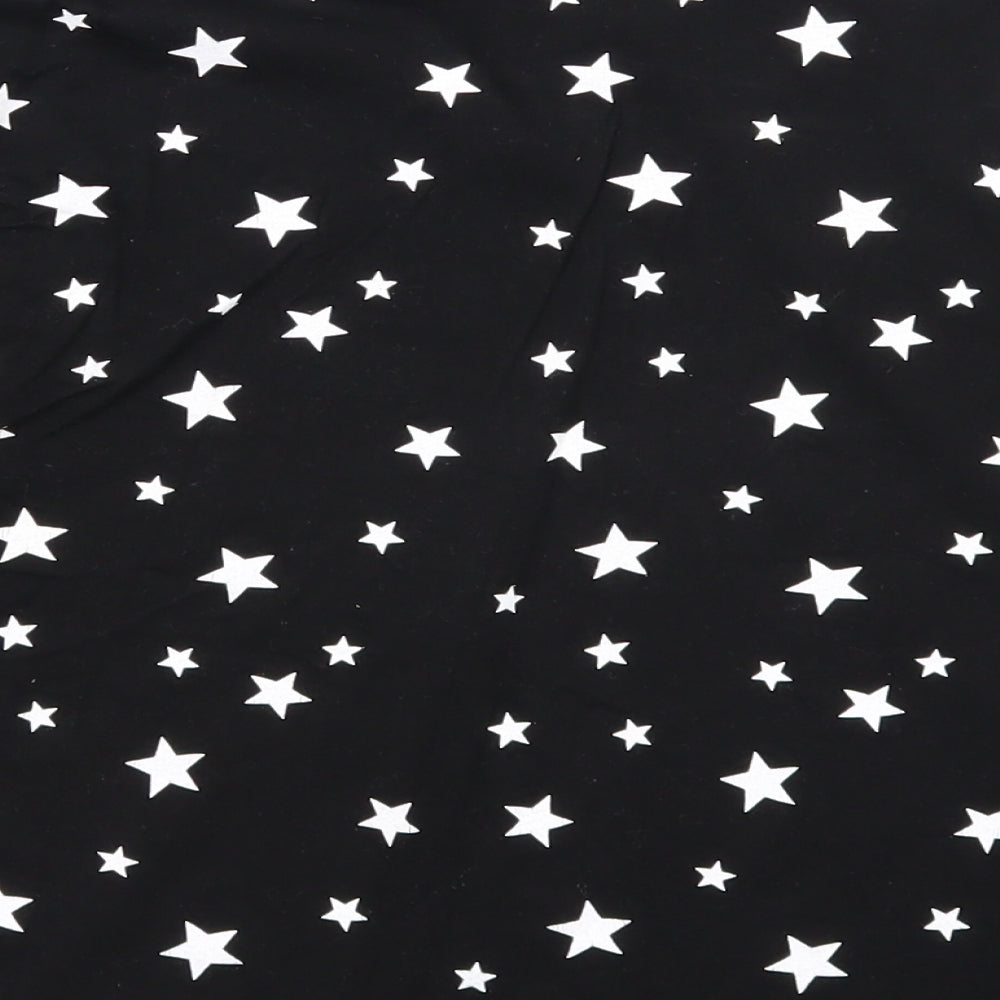 Primark Womens Black Geometric Cotton Basic T-Shirt Size 12 Round Neck - Star Print, Size 12-14