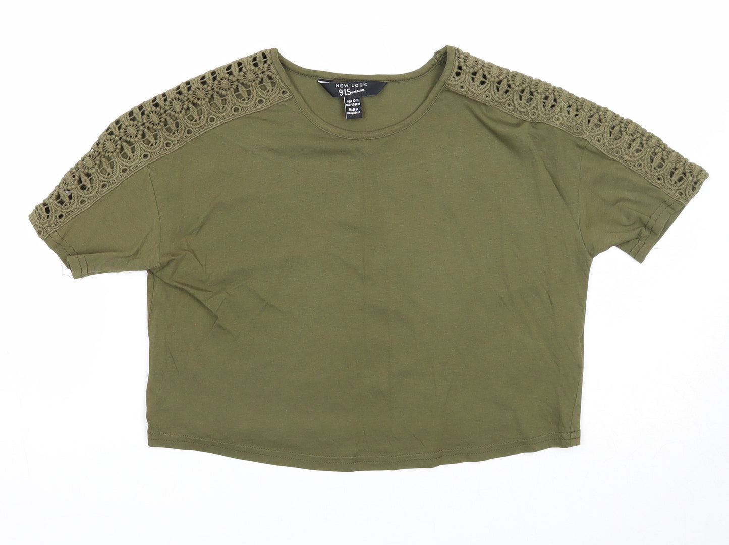 New Look Girls Green Cotton Basic T-Shirt Size 10-11 Years Round Neck Pullover