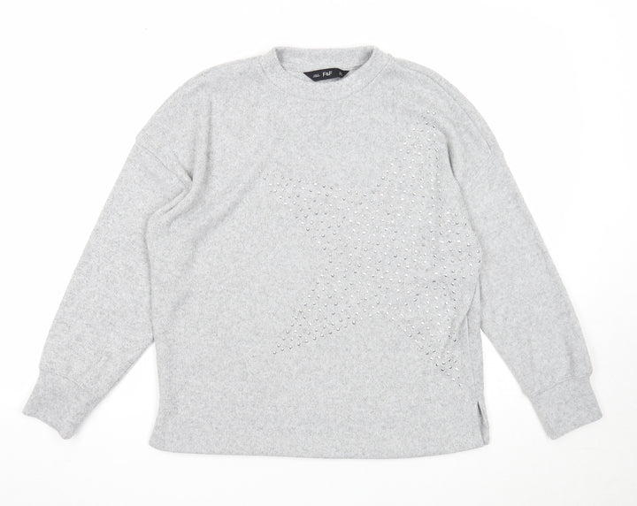 F&F Womens Grey Round Neck Polyester Pullover Jumper Size 10 - Star