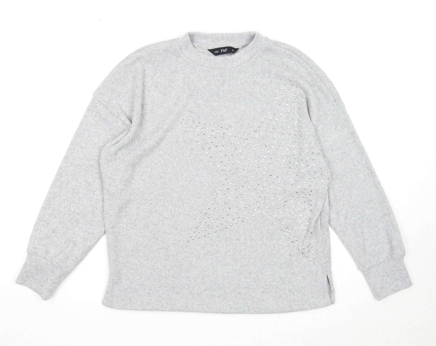 F&F Womens Grey Round Neck Polyester Pullover Jumper Size 10 - Star