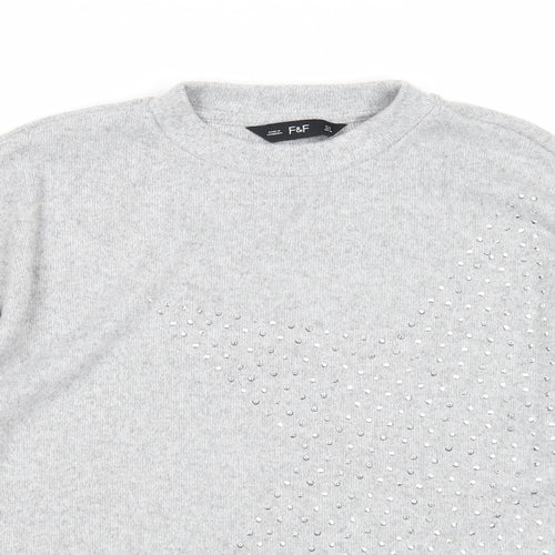 F&F Womens Grey Round Neck Polyester Pullover Jumper Size 10 - Star