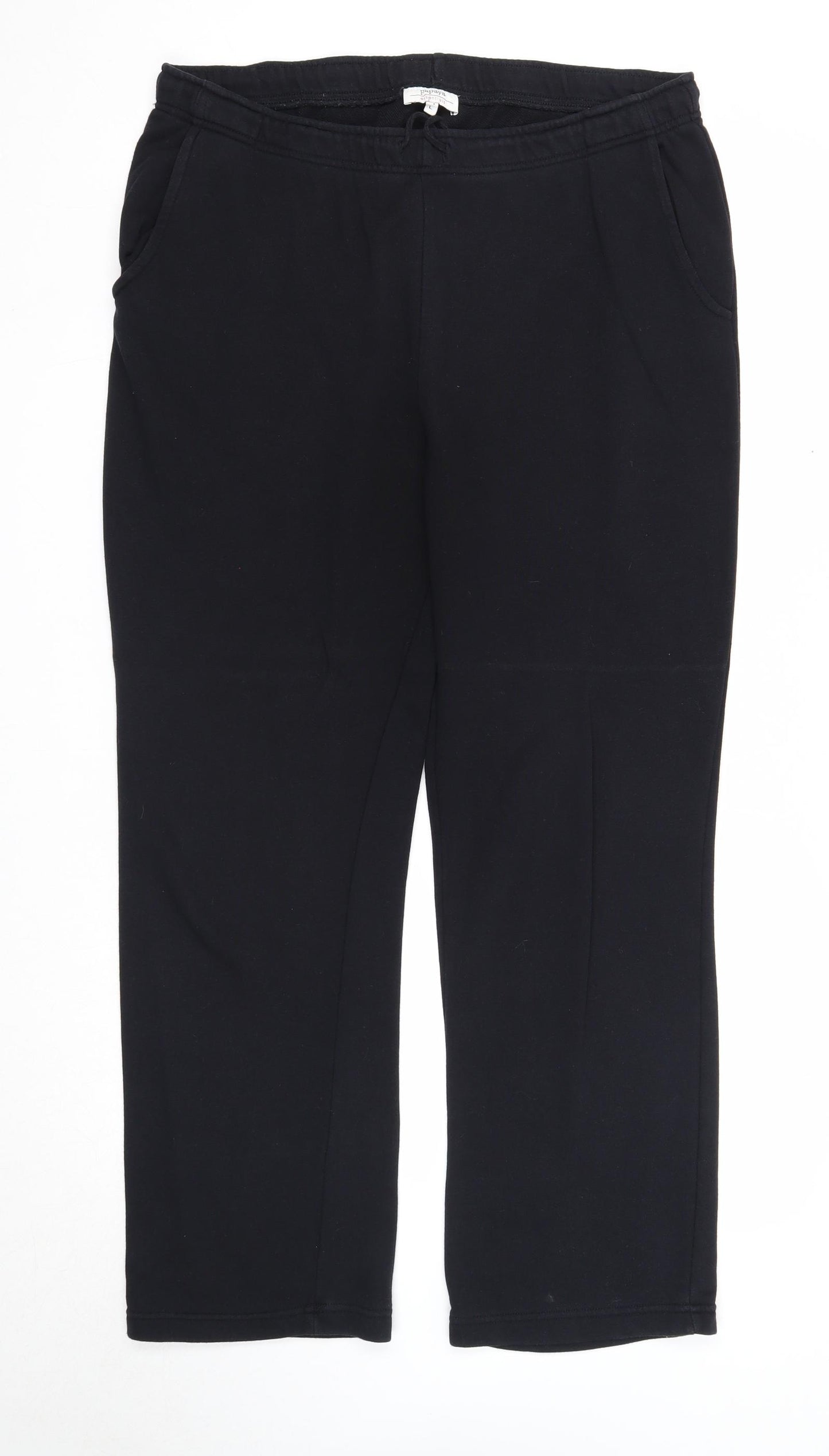 Papaya Womens Black Cotton Jogger Trousers Size L Regular Drawstring