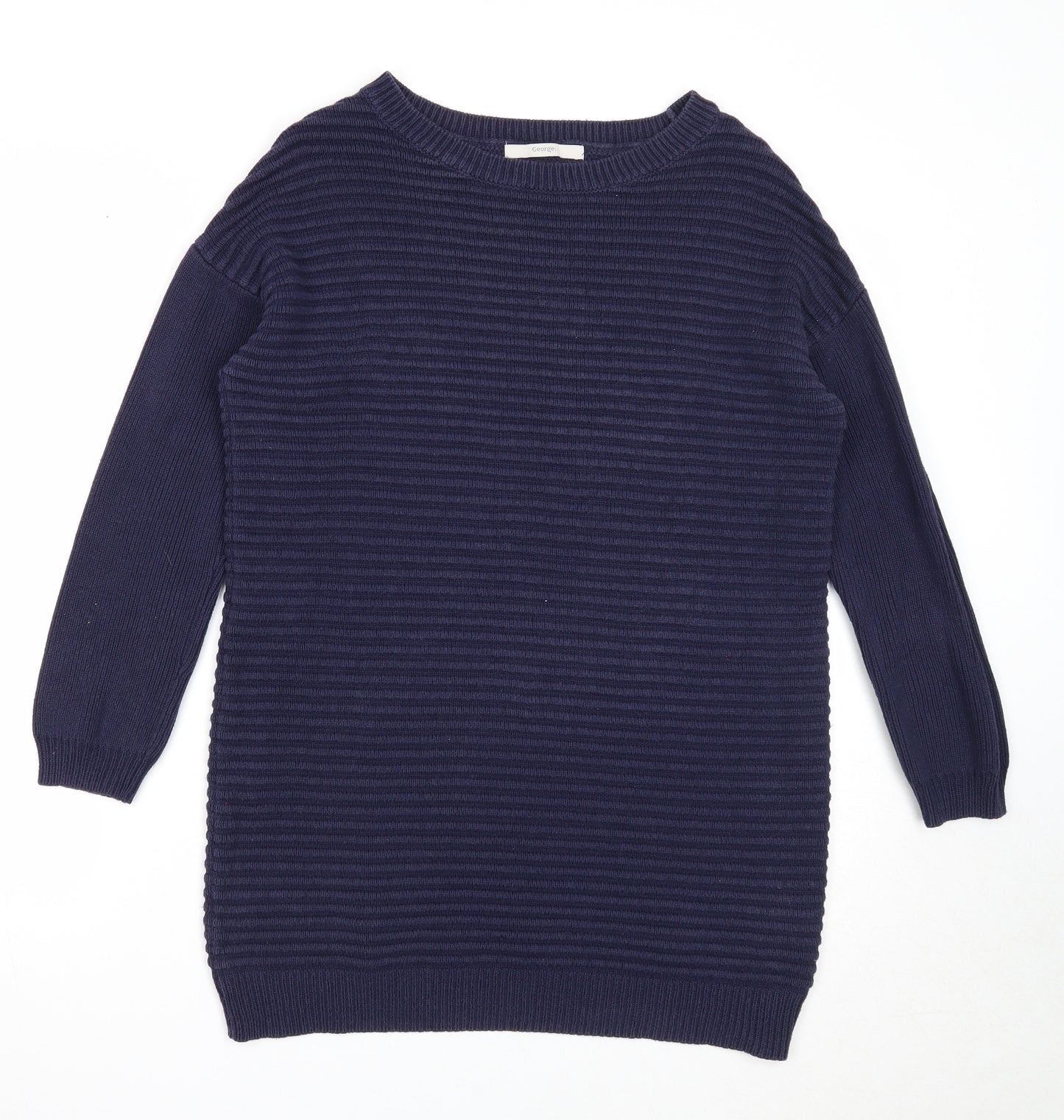 George Womens Blue Boat Neck Striped Cotton Pullover Jumper Size 8