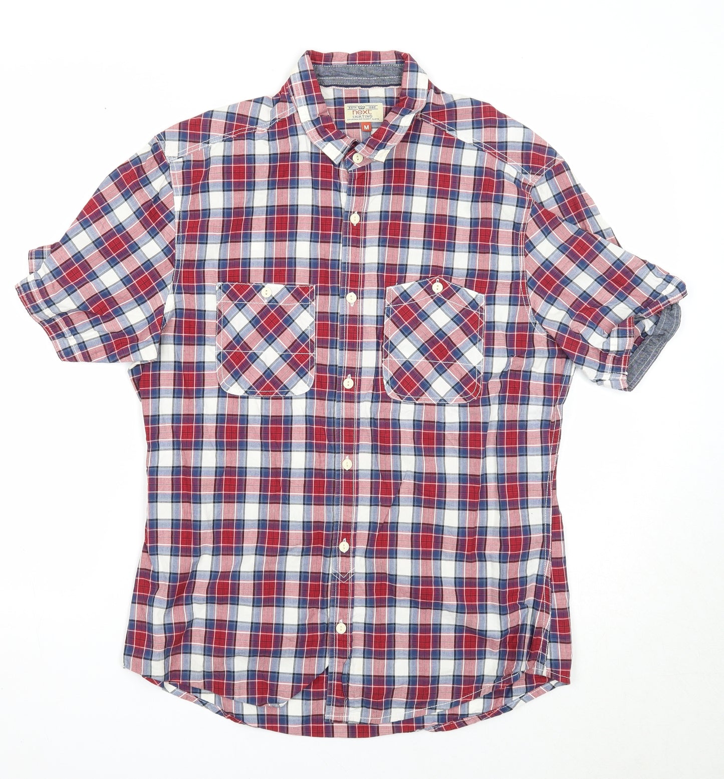 NEXT Mens Multicoloured Plaid Cotton Button-Up Size M Collared Button