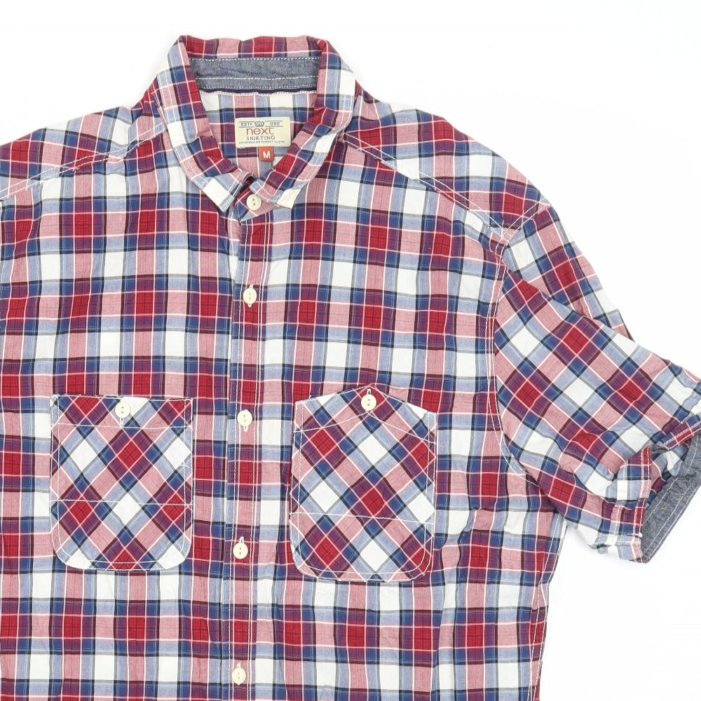 NEXT Mens Multicoloured Plaid Cotton Button-Up Size M Collared Button
