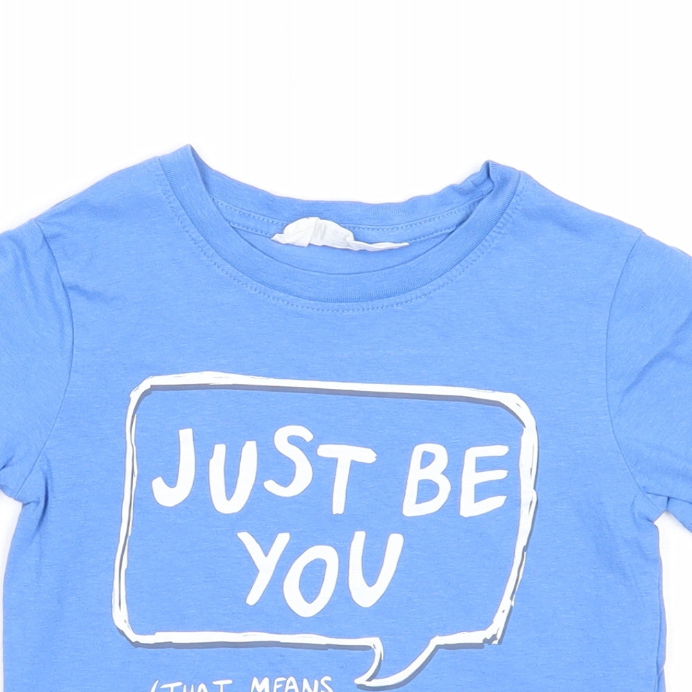 H&M Boys Blue Cotton Basic T-Shirt Size 2-3 Years Round Neck Pullover - Just Be You