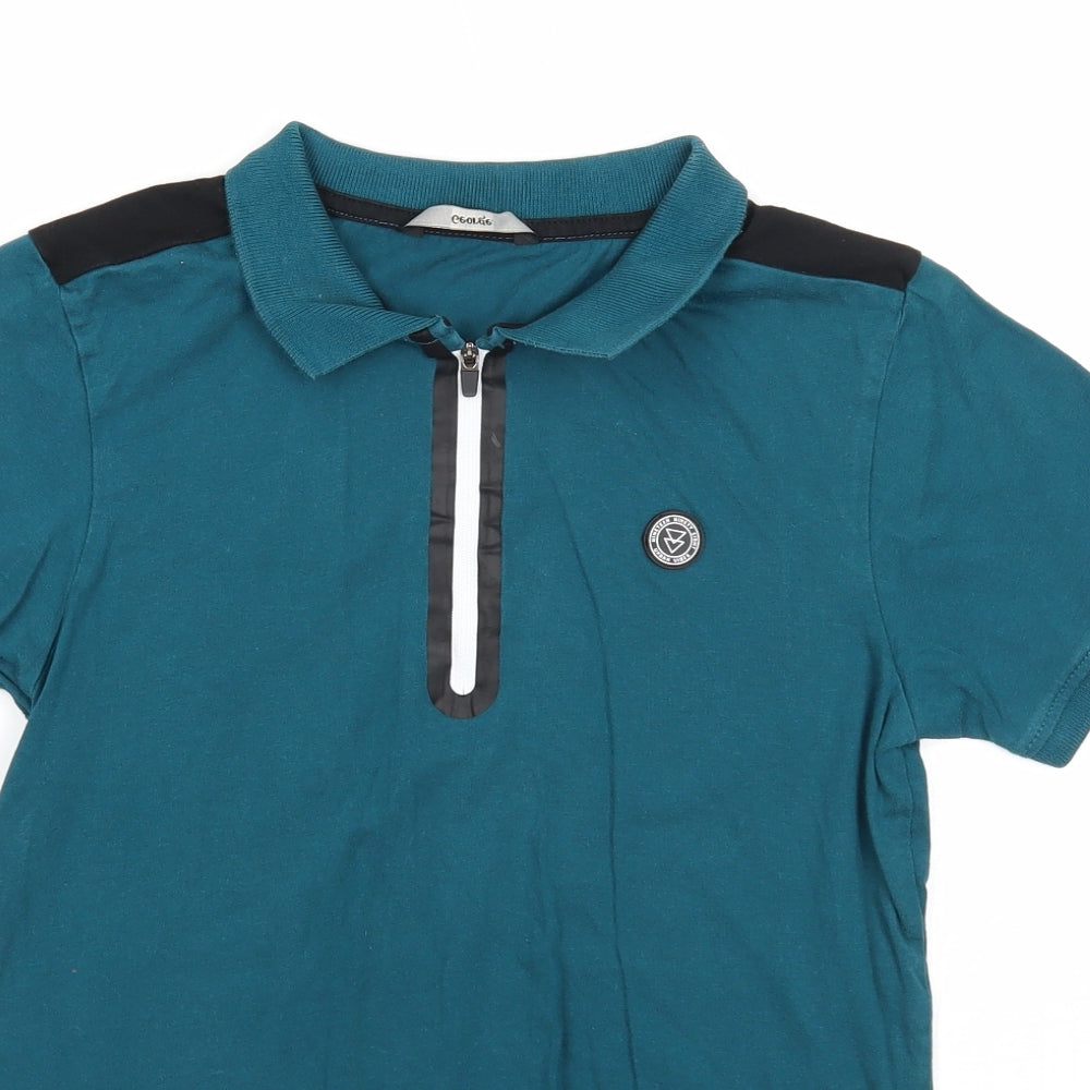 George Boys Grey Cotton Basic Polo Size 12-13 Years Collared Zip
