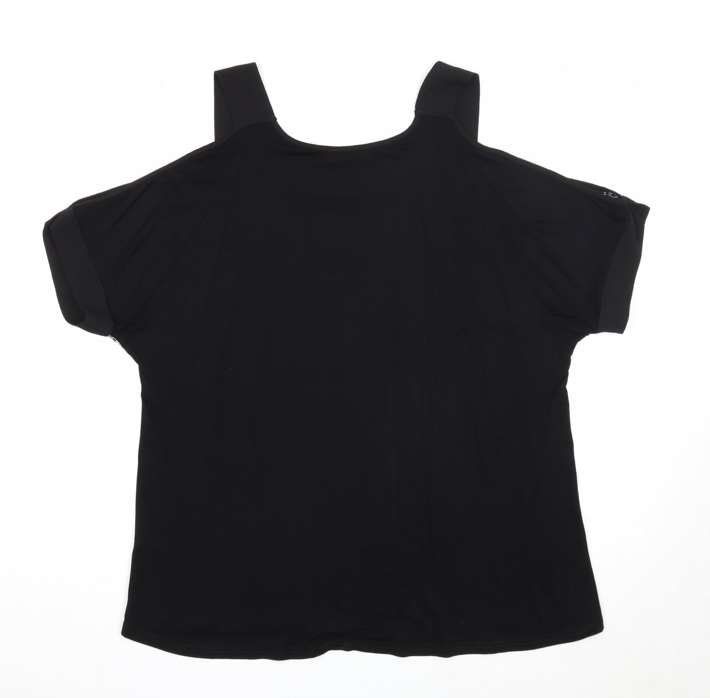 Papaya Womens Black Geometric Polyester Basic Blouse Size 14 Round Neck