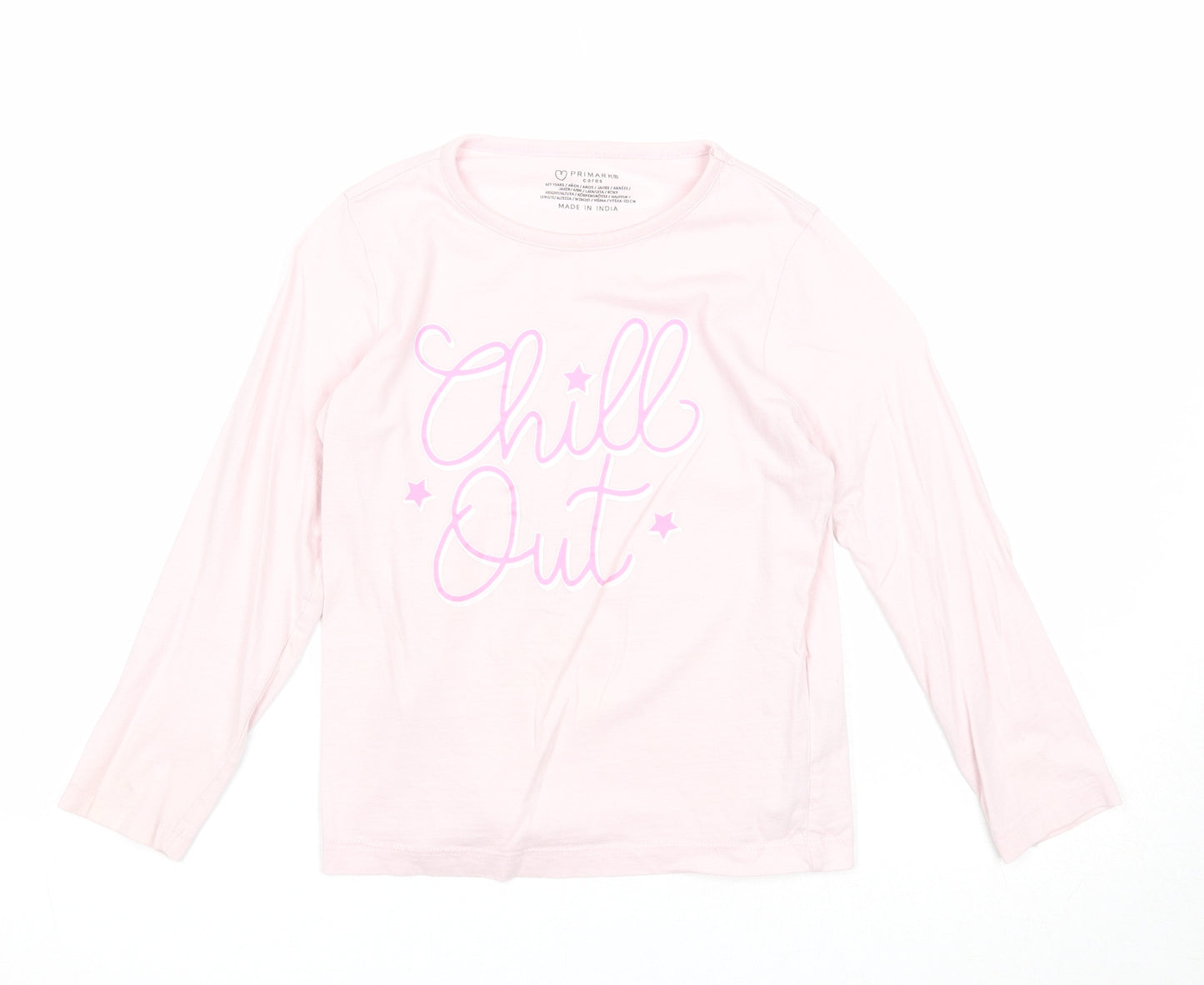 Primark Girls Pink Cotton Basic T-Shirt Size 6-7 Years Round Neck Pullover - Chill Out