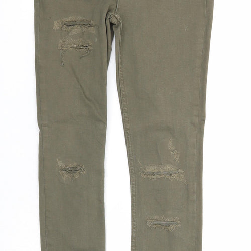 River Island Girls Green Cotton Skinny Jeans Size 10 Years Regular Zip - Distressed