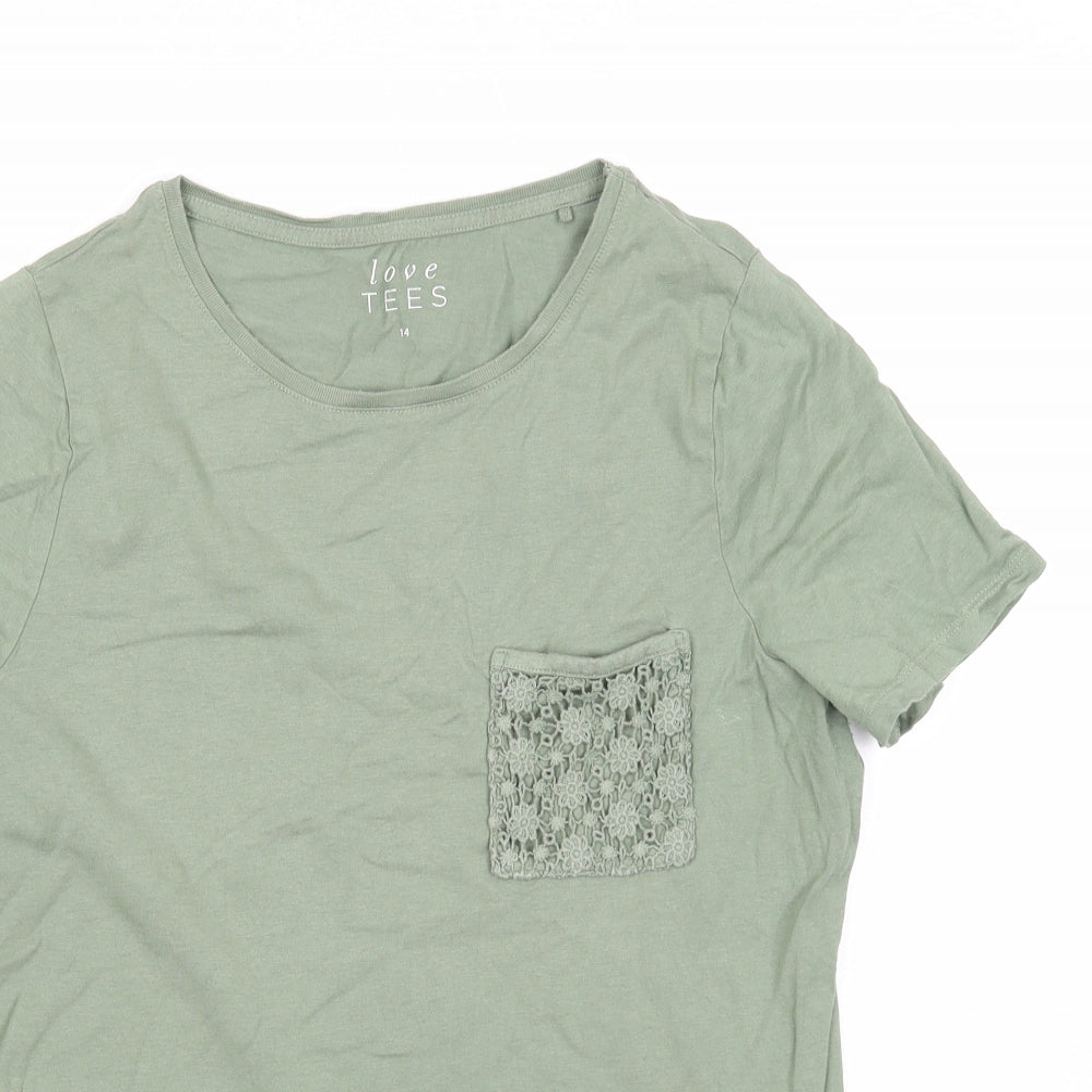 Preworn Womens Green Cotton Basic T-Shirt Size 14 Round Neck