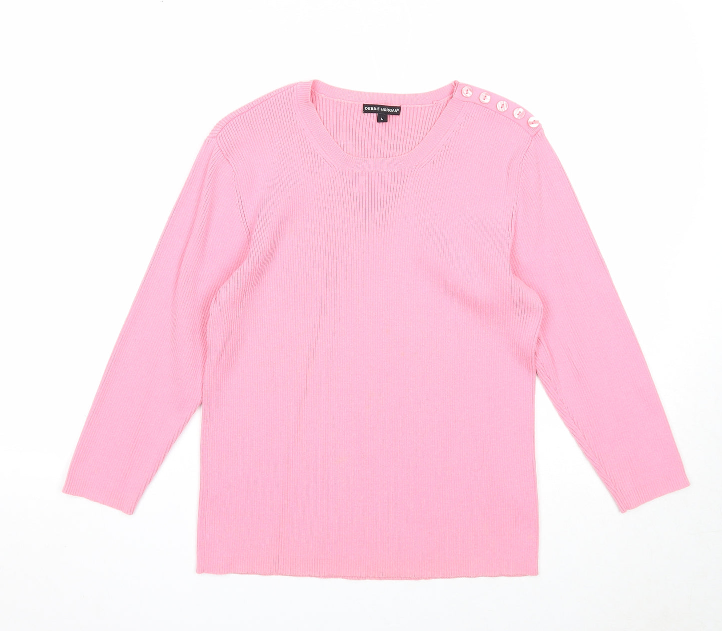 Debbie Morgan Womens Pink Scoop Neck Cotton Pullover Jumper Size L - Ribbed