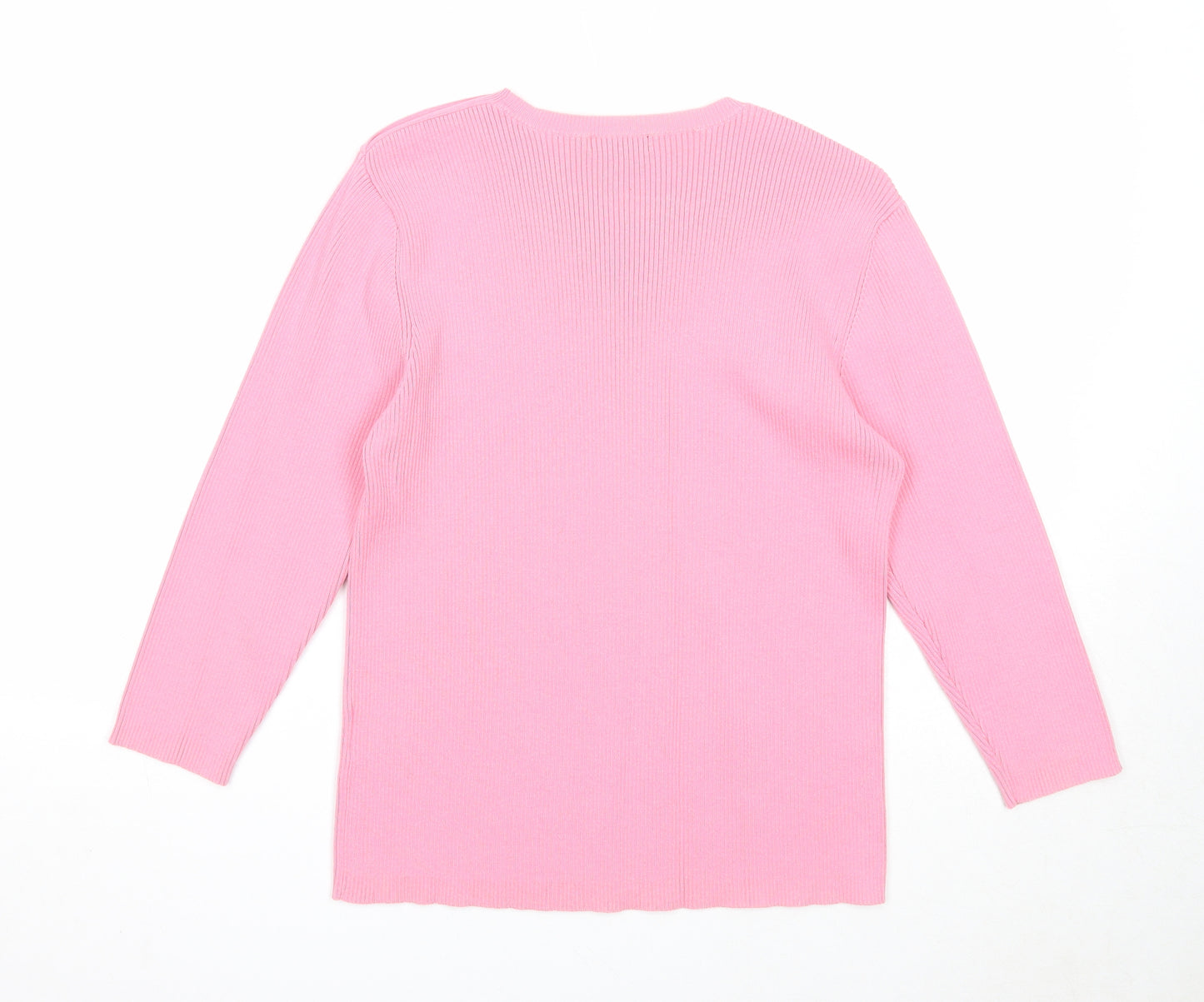 Debbie Morgan Womens Pink Scoop Neck Cotton Pullover Jumper Size L - Ribbed