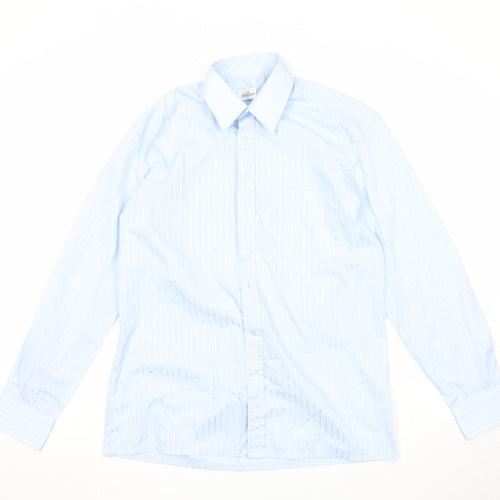 Littlewoods Mens Blue Striped Polyester Button-Up Size 15 Collared Button