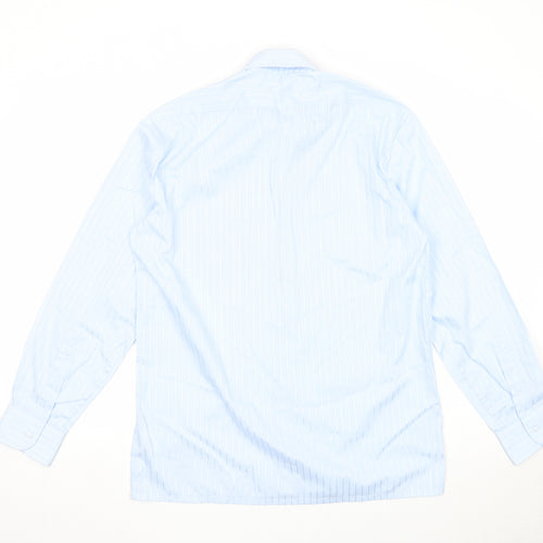 Littlewoods Mens Blue Striped Polyester Button-Up Size 15 Collared Button