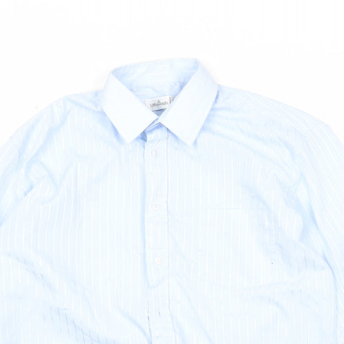 Littlewoods Mens Blue Striped Polyester Button-Up Size 15 Collared Button