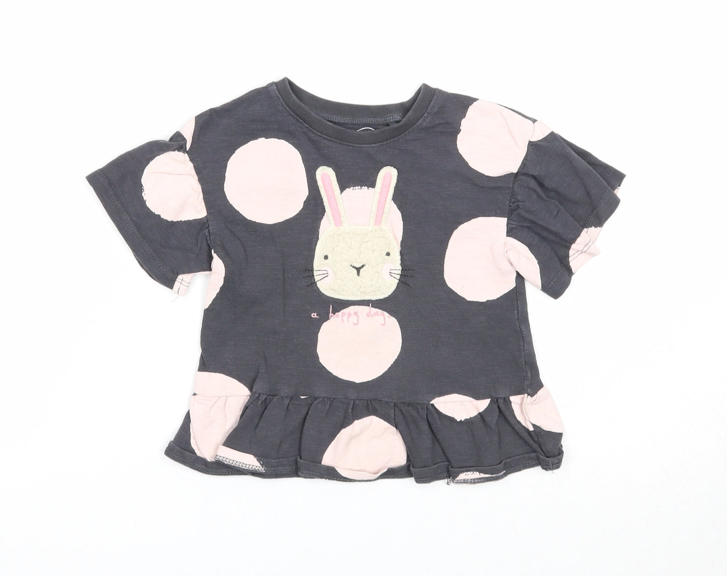 NEXT Girls Green Geometric Cotton Basic Blouse Size 18-24 Months Round Neck Pullover - Rabbit