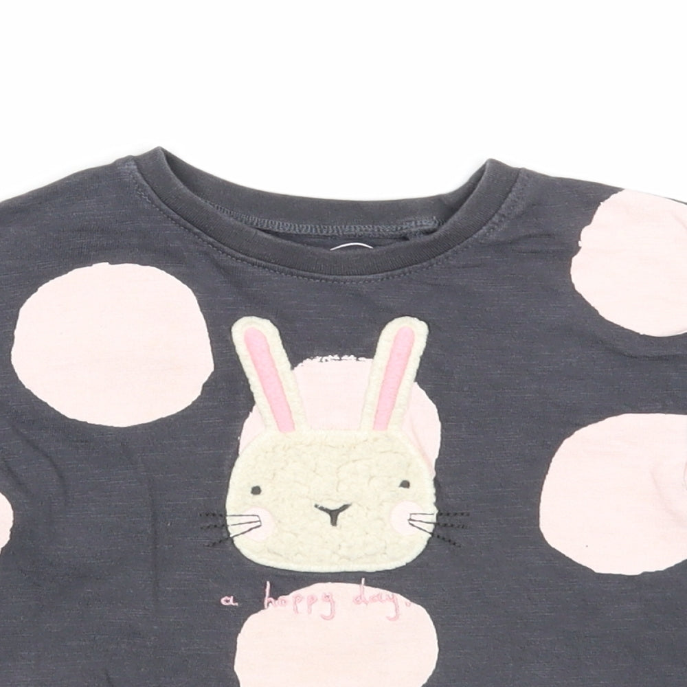 NEXT Girls Green Geometric Cotton Basic Blouse Size 18-24 Months Round Neck Pullover - Rabbit