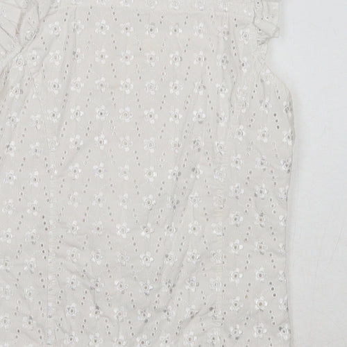 Marks and Spencer Girls White Floral Cotton Basic Blouse Size 9 Years Square Neck Pullover