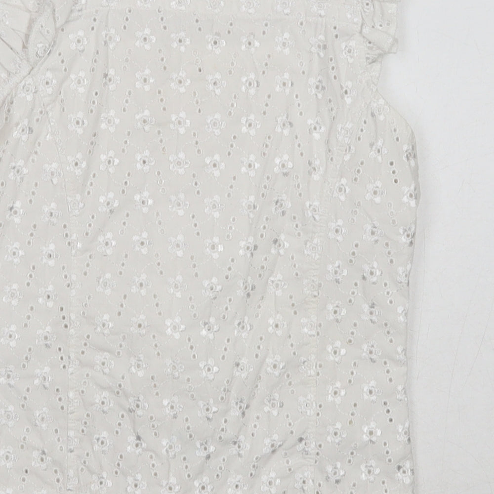 Marks and Spencer Girls White Floral Cotton Basic Blouse Size 9 Years Square Neck Pullover