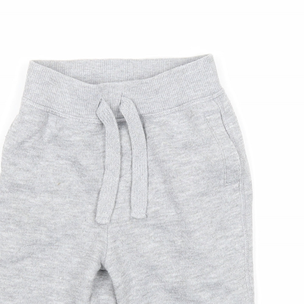 Preworn Boys Grey Polyester Jogger Trousers Size 9-12 Months Drawstring