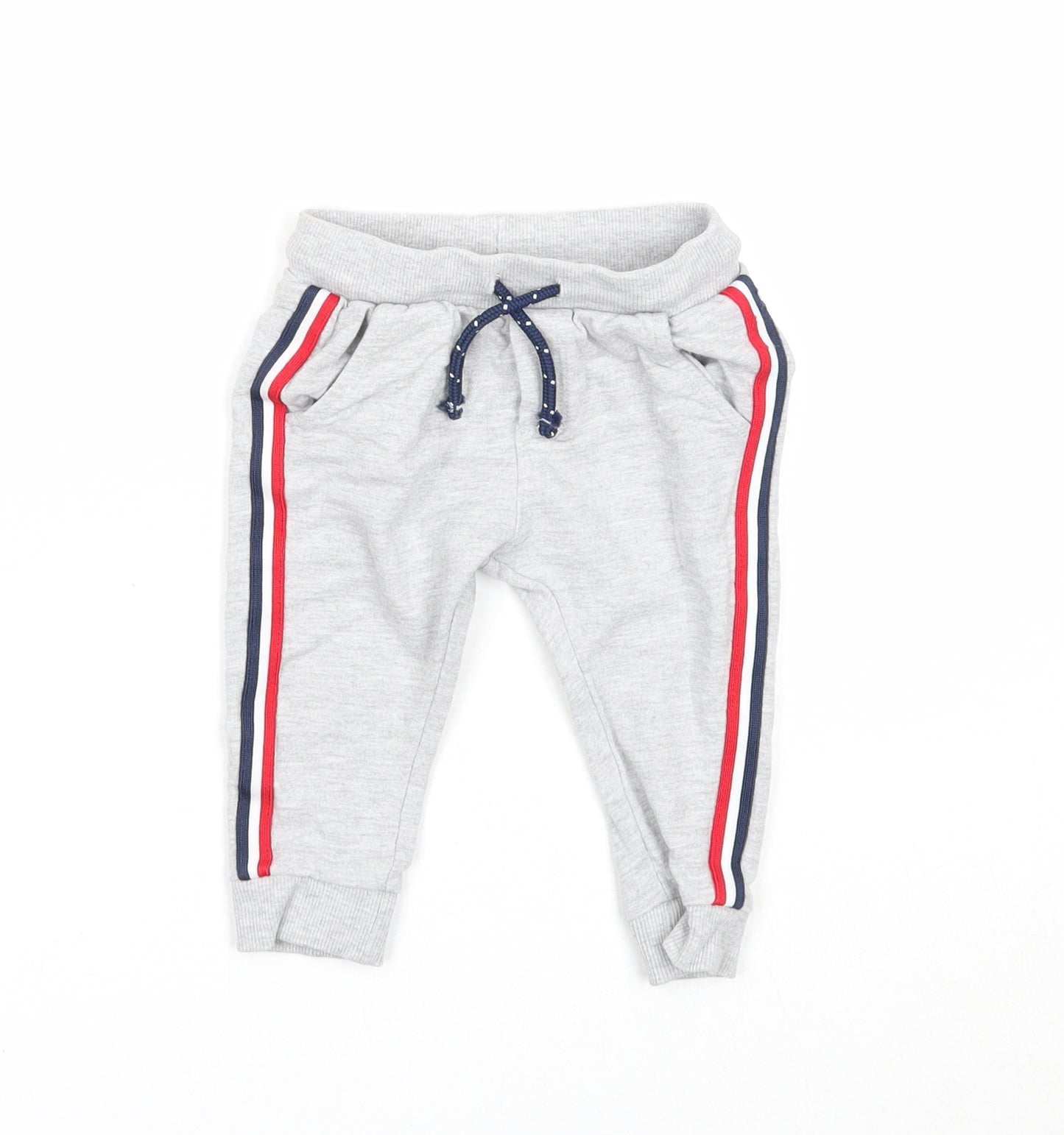 Fagottino Boys Grey Cotton Jogger Trousers Size 9-12 Months Drawstring - Side Stripe Detail