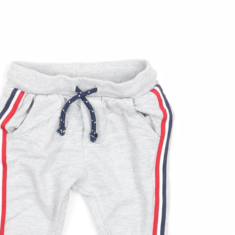Fagottino Boys Grey Cotton Jogger Trousers Size 9-12 Months Drawstring - Side Stripe Detail