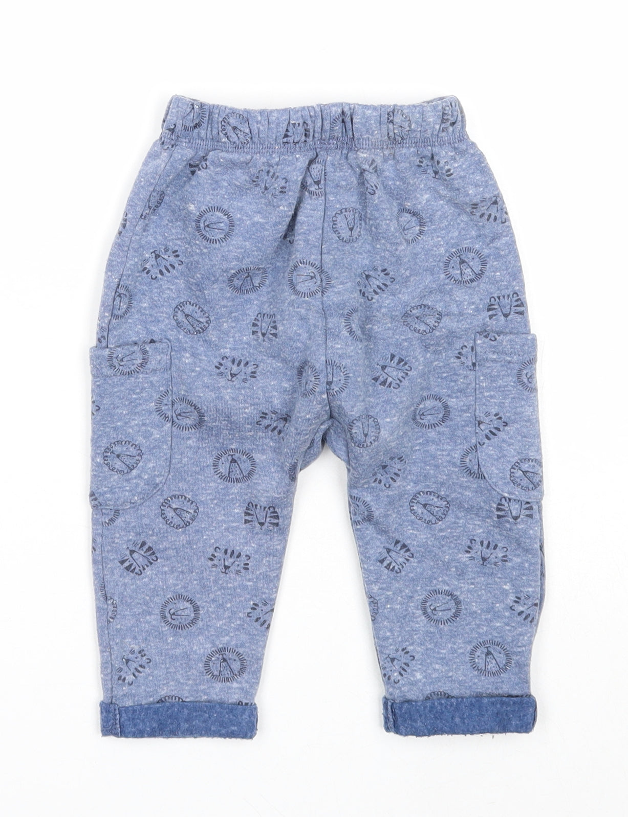 Primark Boys Blue Geometric Cotton Jogger Trousers Size 9-12 Months Drawstring